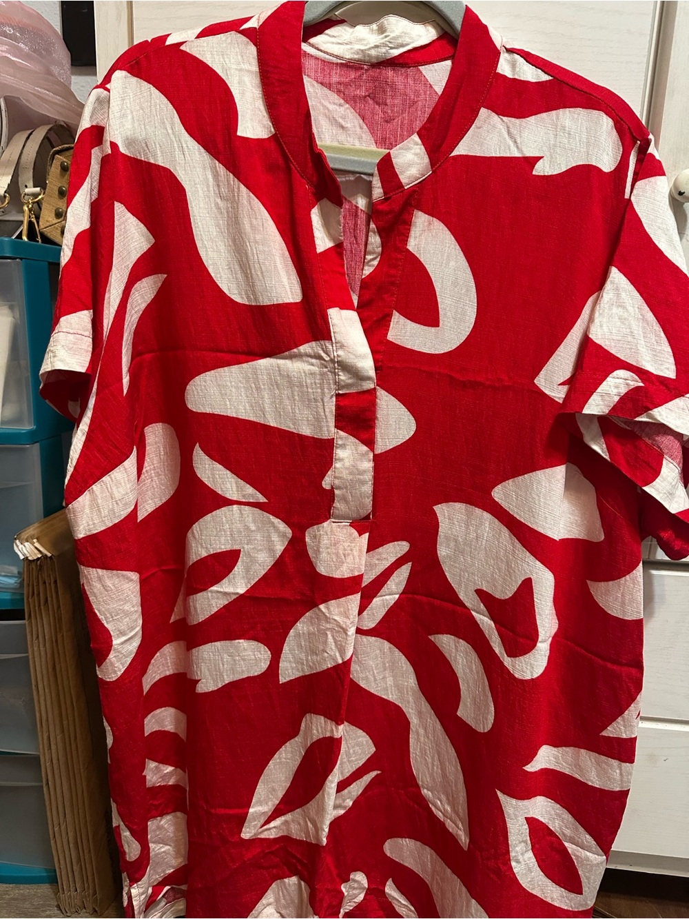 Bold Red & White Abstract Print Tunic dress